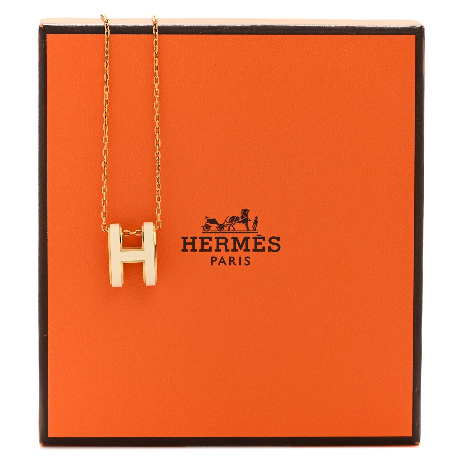 Hermes Lacquered Gold Pop H Pendant Necklace White White 8 of 8
