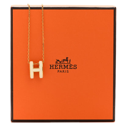 Hermes Lacquered Gold Pop H Pendant Necklace White White 8 of 8