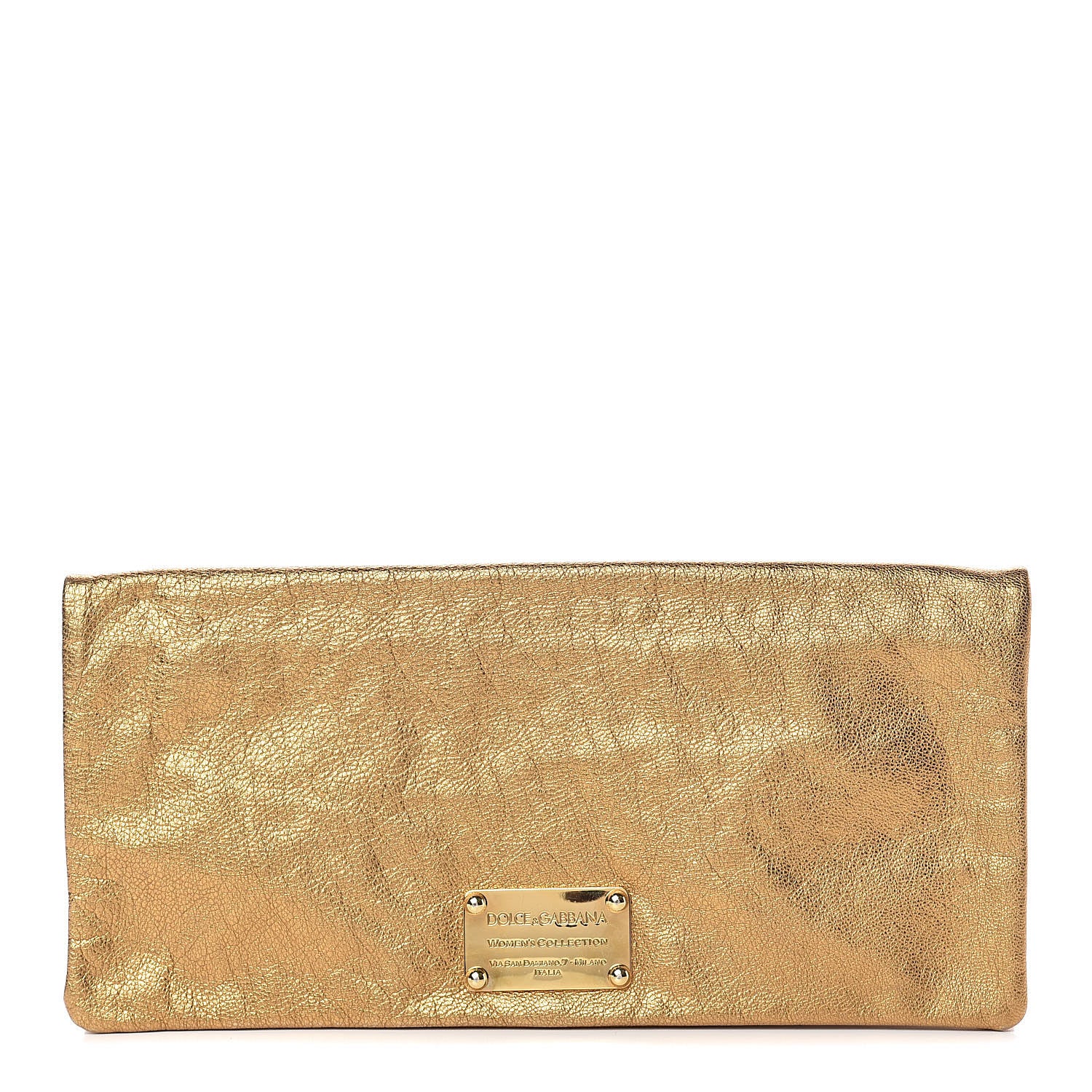 Dolce & Gabbana Metallic Calfskin Flap Clutch Gold 1 of 10