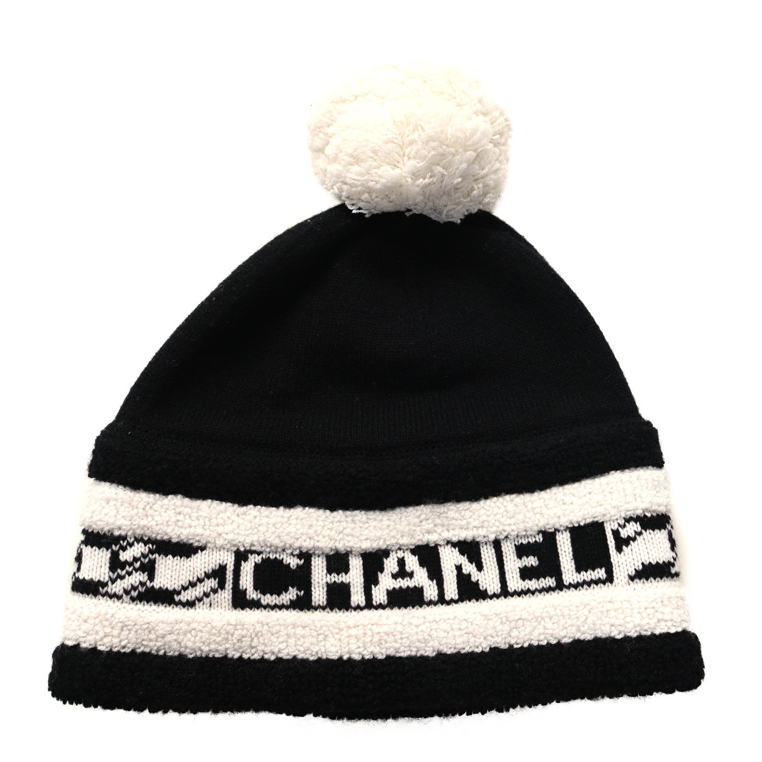 Chanel Cashmere CC Beanie Hat Ecru Black 1 of 5