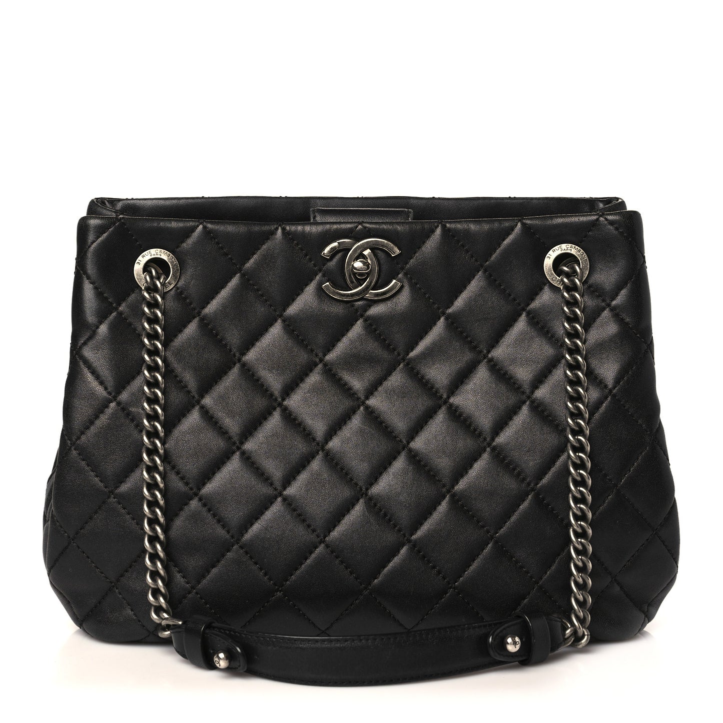 Lambskin Quilted Accordion Tote Black