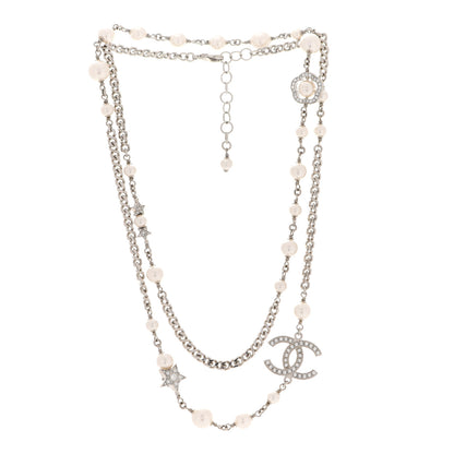 Chanel Pearl Crystal Star CC Necklace Silver 3 of 5
