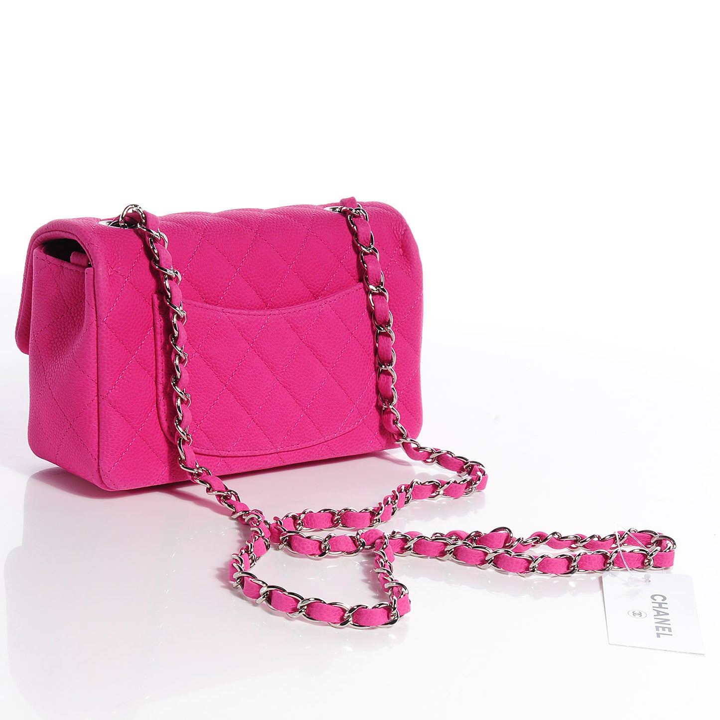 Iridescent Caviar Quilted Mini Flap Hot Pink