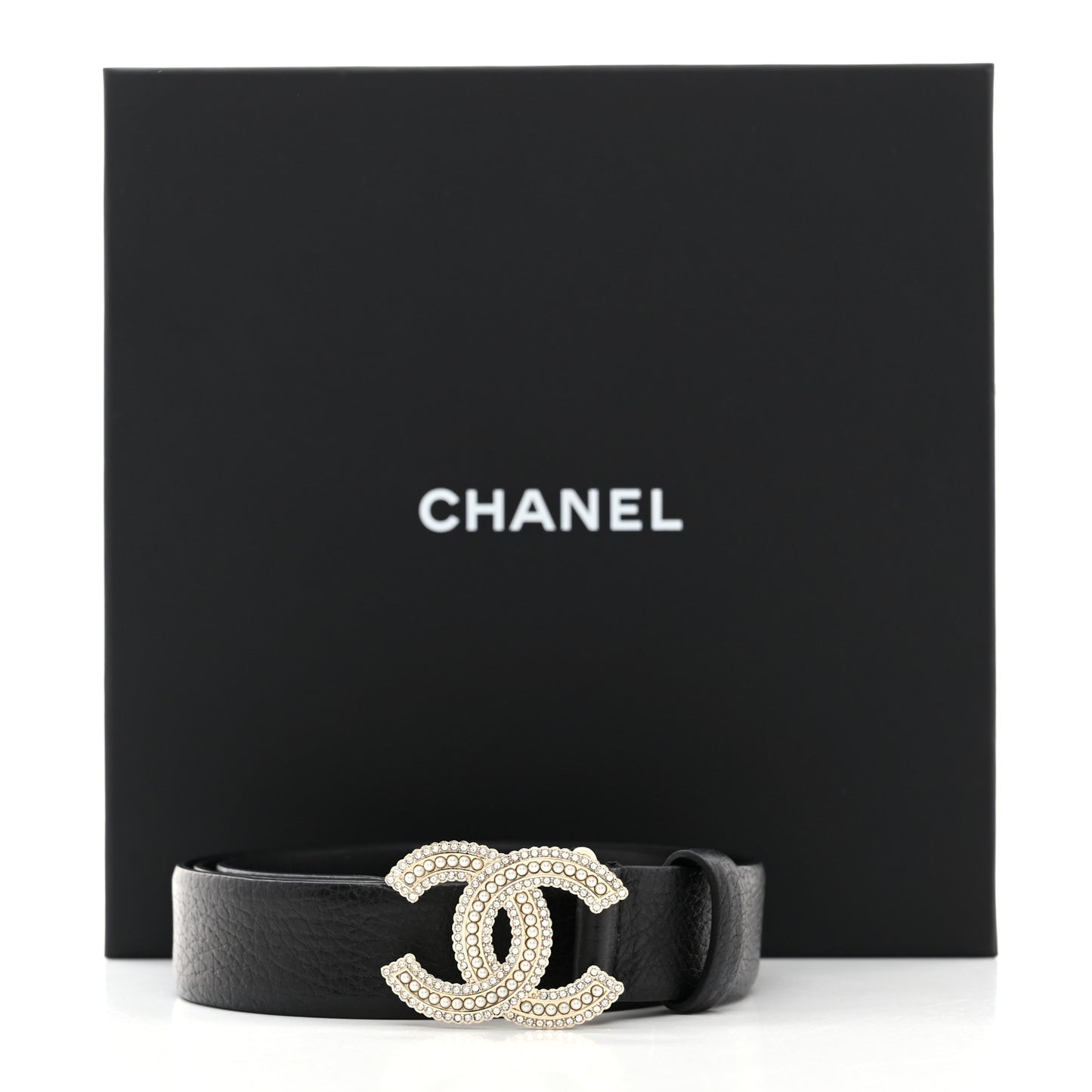 Calfskin Pearl Crystal CC Belt 80 32 Black