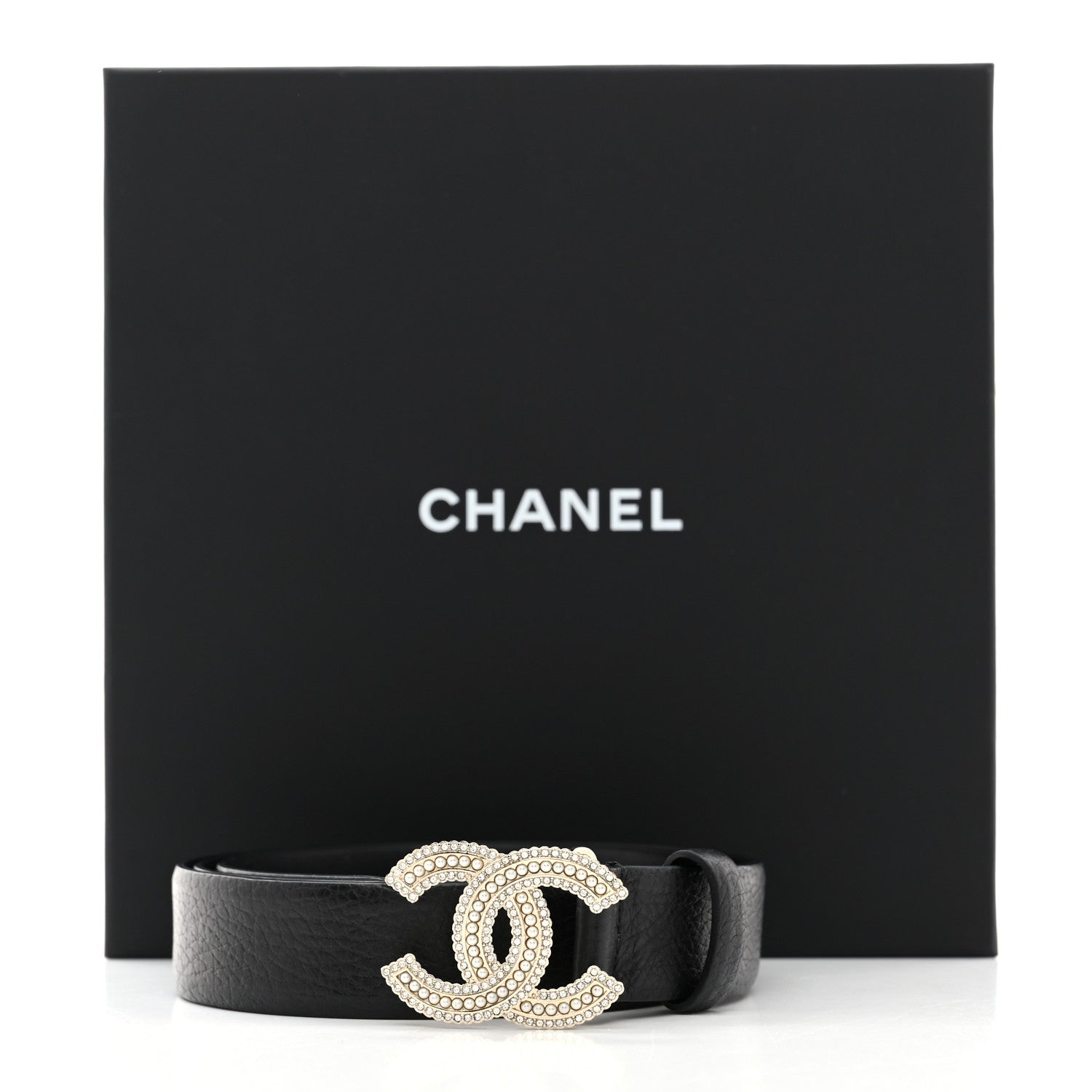 Chanel Calfskin Pearl Crystal CC Belt 80 32 Black 7 of 7
