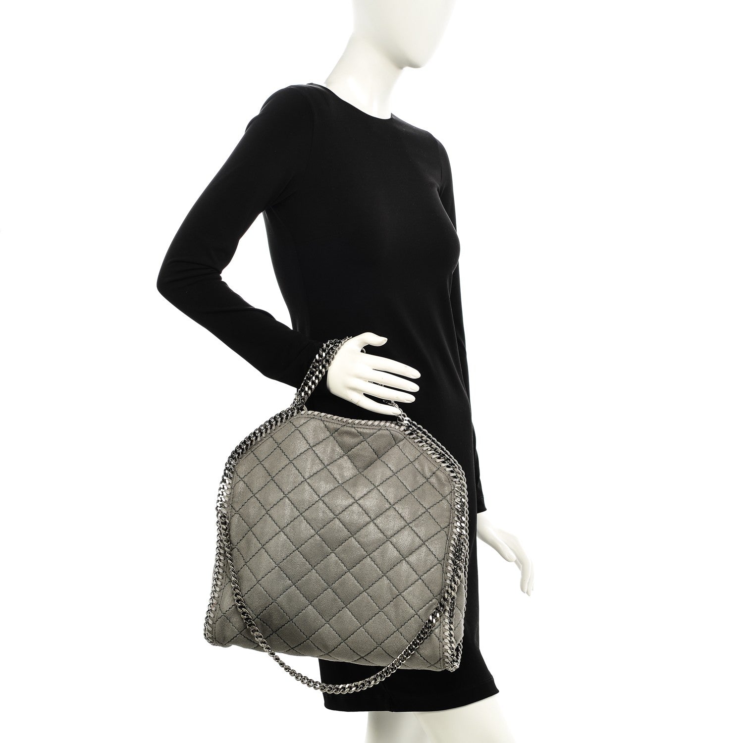 Stella McCartney Shaggy Deer Quilted Fold Over Falabella Tote Light Grey 2 of 7