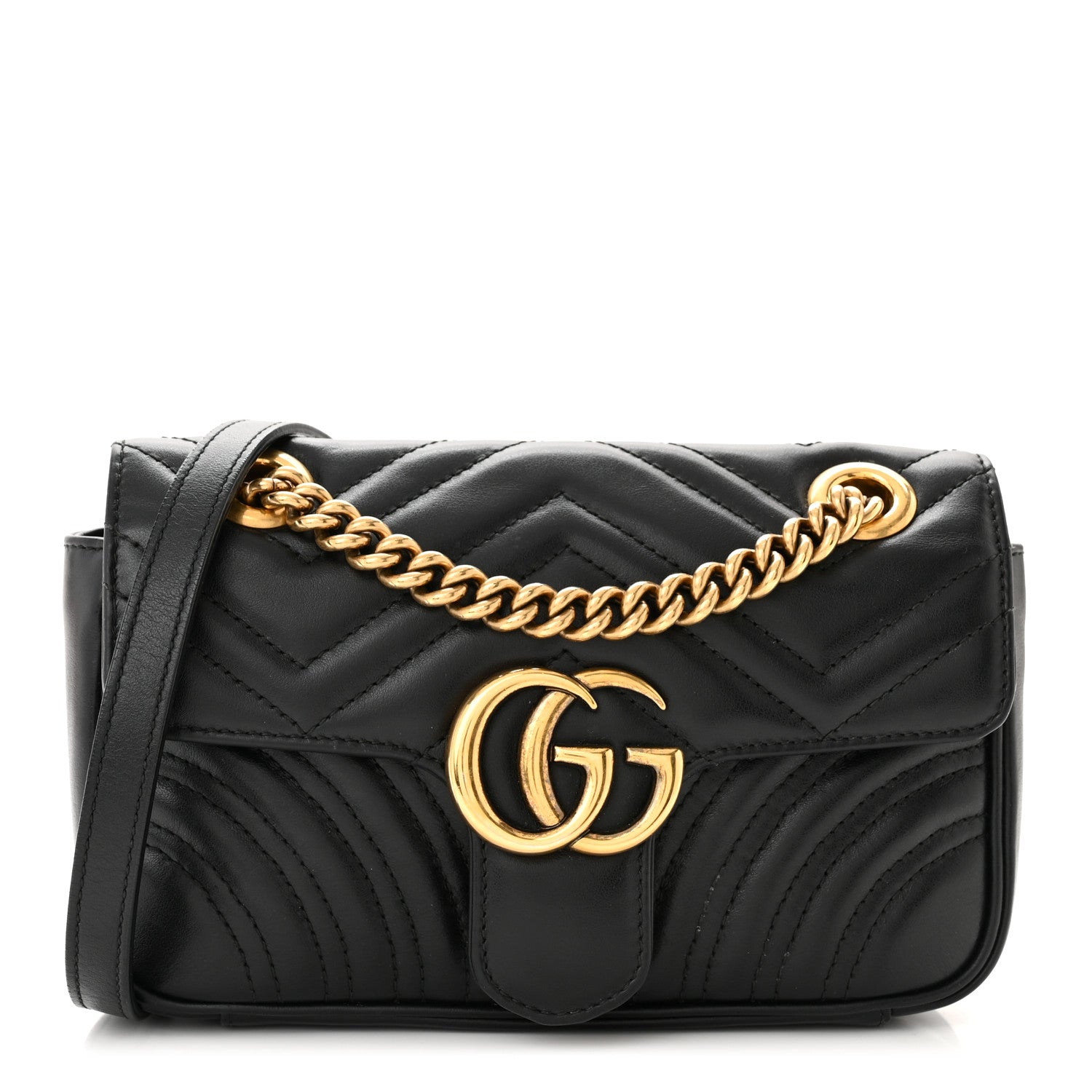 Gucci Calfskin Matelasse Mini GG Marmont Shoulder Bag Black 1 of 11