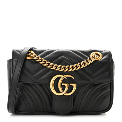 Gucci Calfskin Matelasse Mini GG Marmont Shoulder Bag Black 1 of 11