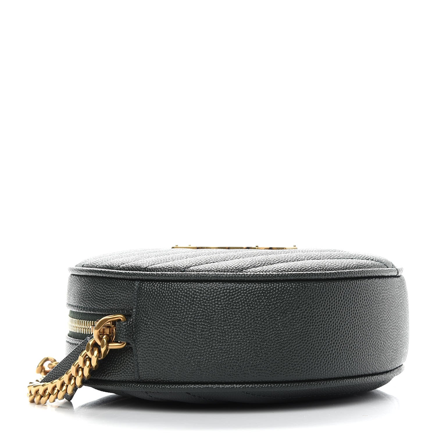 Saint Laurent Grain De Poudre Matelasse Chevron Quilted Round Vinyle Camera Bag New Vert Fonce 3 of 8
