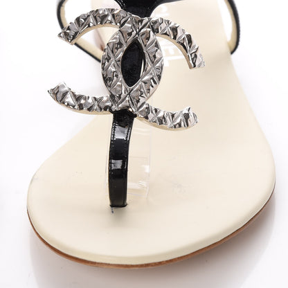 Chanel Patent CC Thong Sandals 38 Black 13 of 14