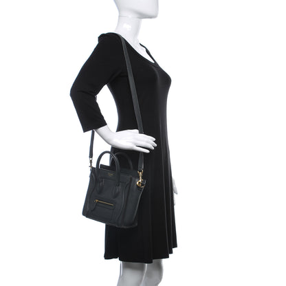 Celine Drummed Calfskin Nano Luggage Midnight 2 of 9