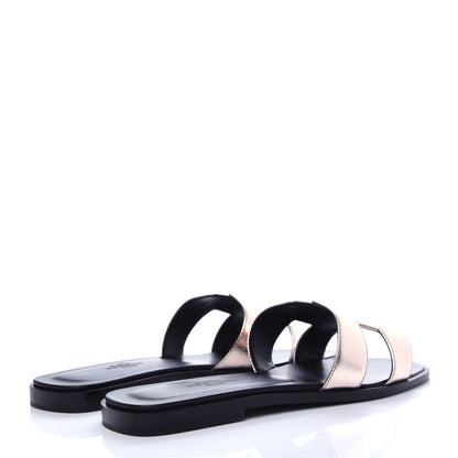 Hermes Metallic Nappa Oran Sandals 37 Rose Dore 4 of 11