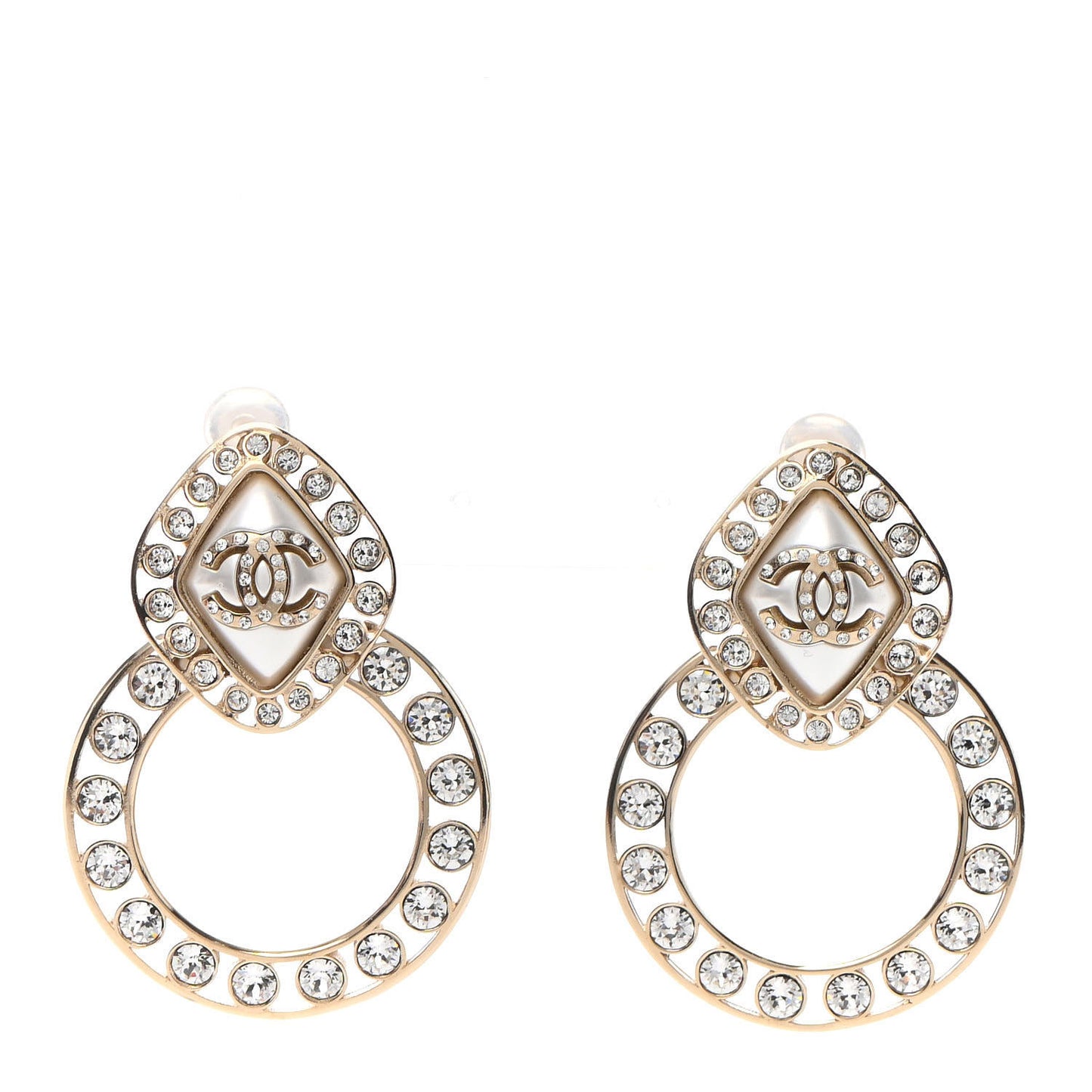 Crystal Pearl CC Round Clip On Earrings Gold