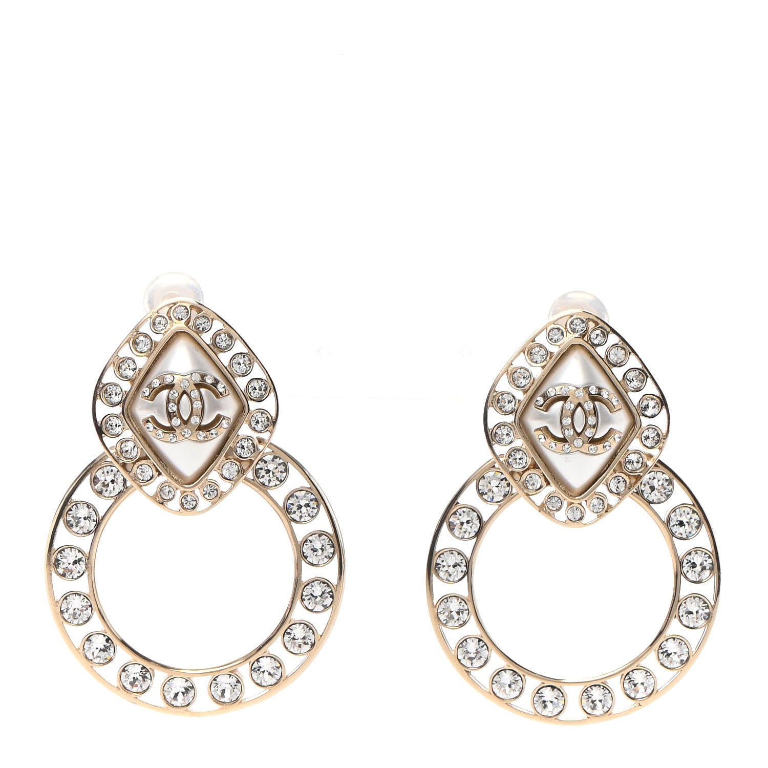 Chanel Crystal Pearl CC Round Clip On Earrings Gold 1 of 4