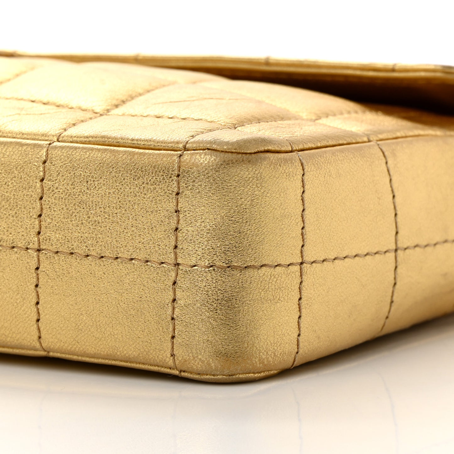 Metallic Lambskin Quilted East West Chocolate Bar Flap Gold