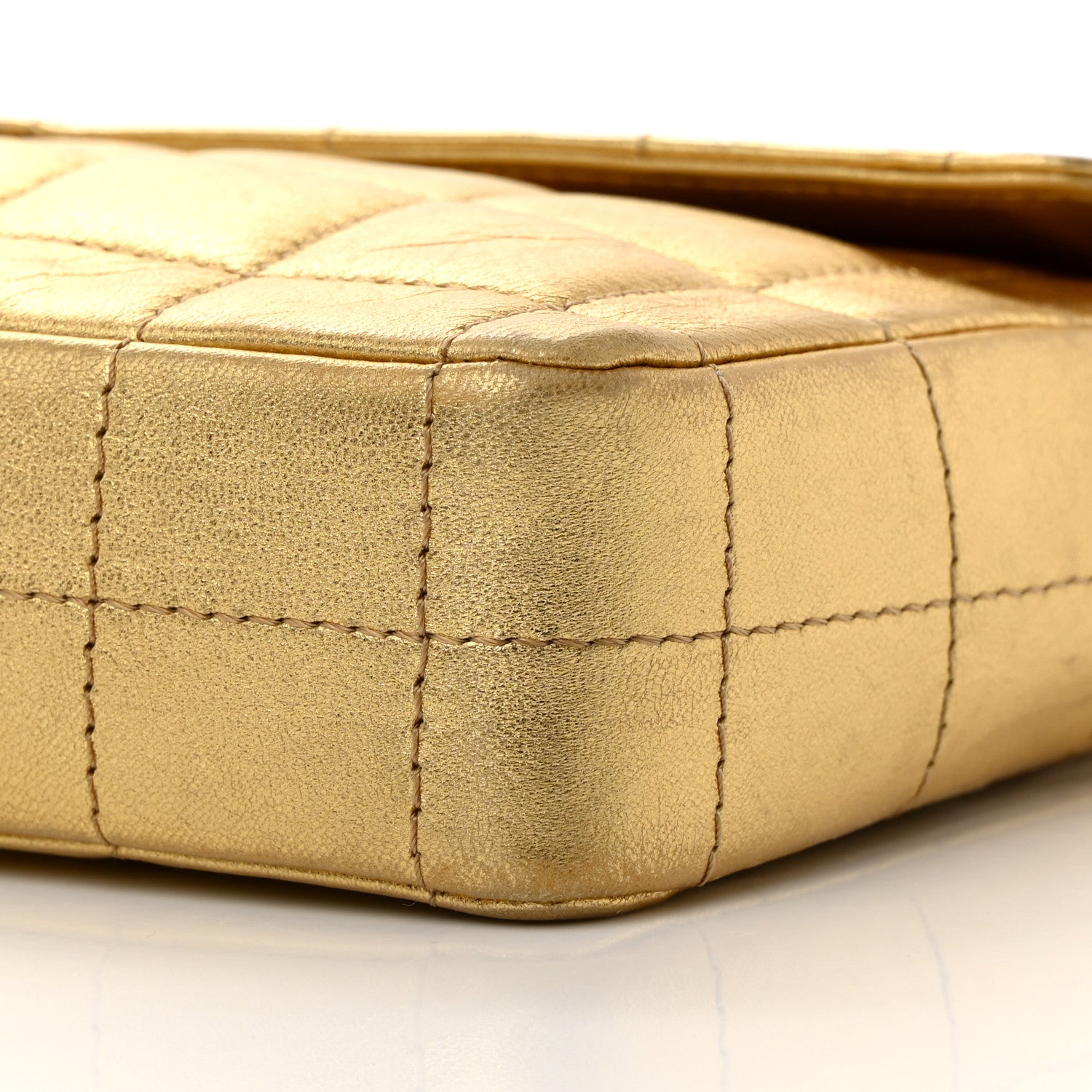 Chanel Metallic Lambskin Quilted East West Chocolate Bar Flap Gold 11 of 16
