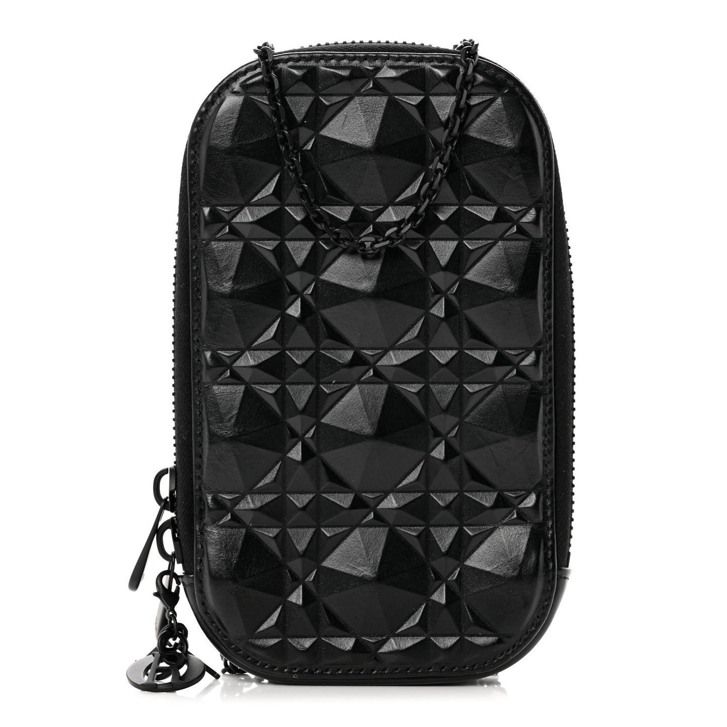Calfskin Cannage Diamond Cannage Phone Holder Black
