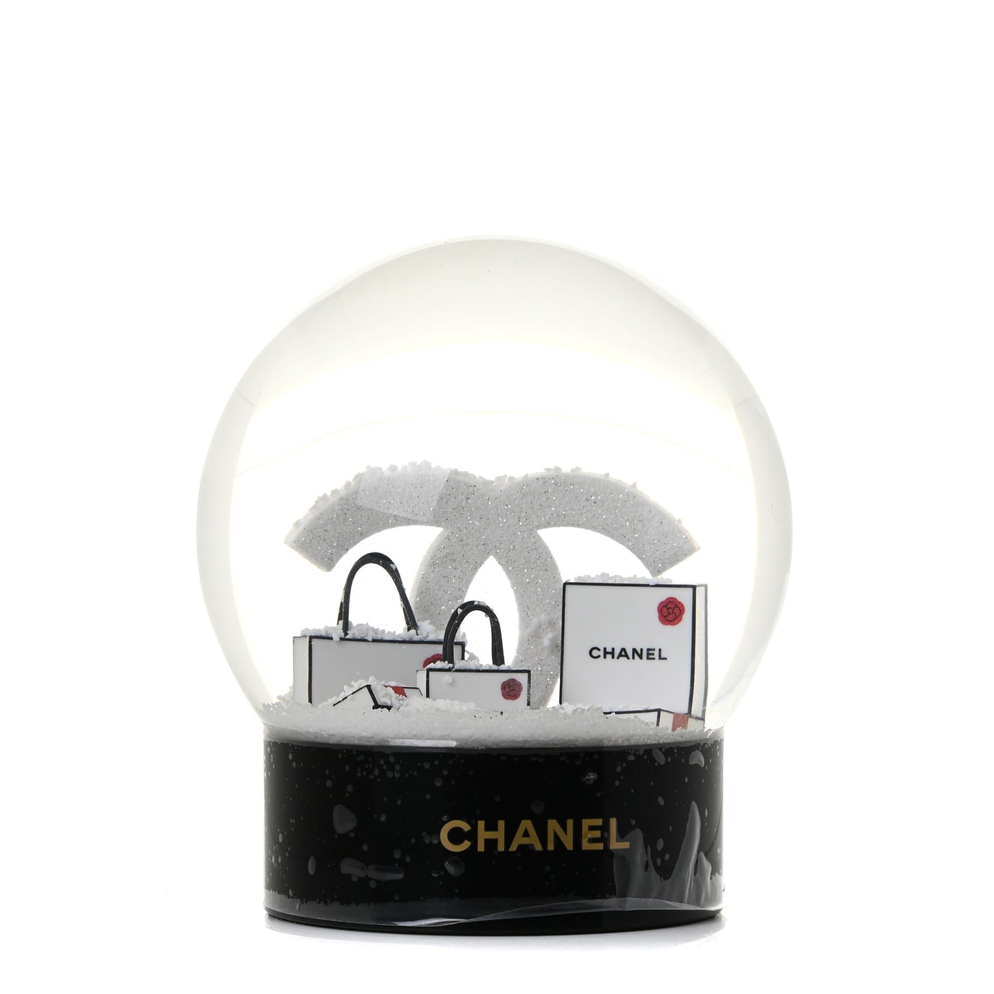 Glass CC Shopping Bag Snow Globe