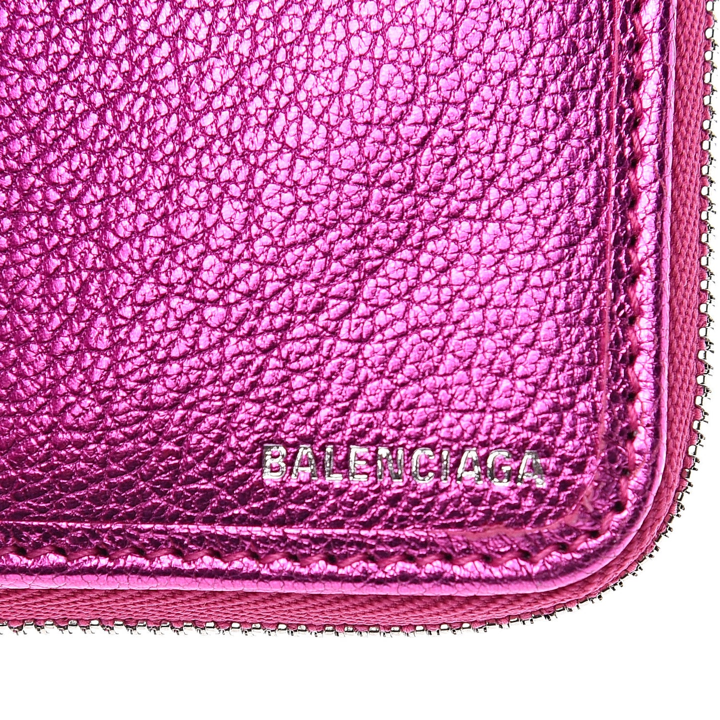 Metallic Goatskin Logo Everyday Multi Zip Wallet Rose Fuchsia Black