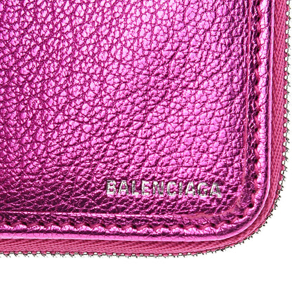 Balenciaga Metallic Goatskin Logo Everyday Multi Zip Wallet Rose Fuchsia Black 5 of 7
