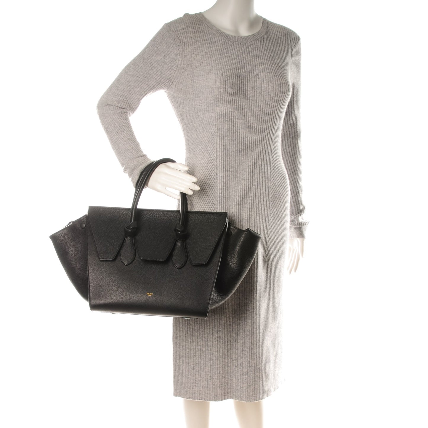 Crisped Calfskin Small Tie Knot Tote Black