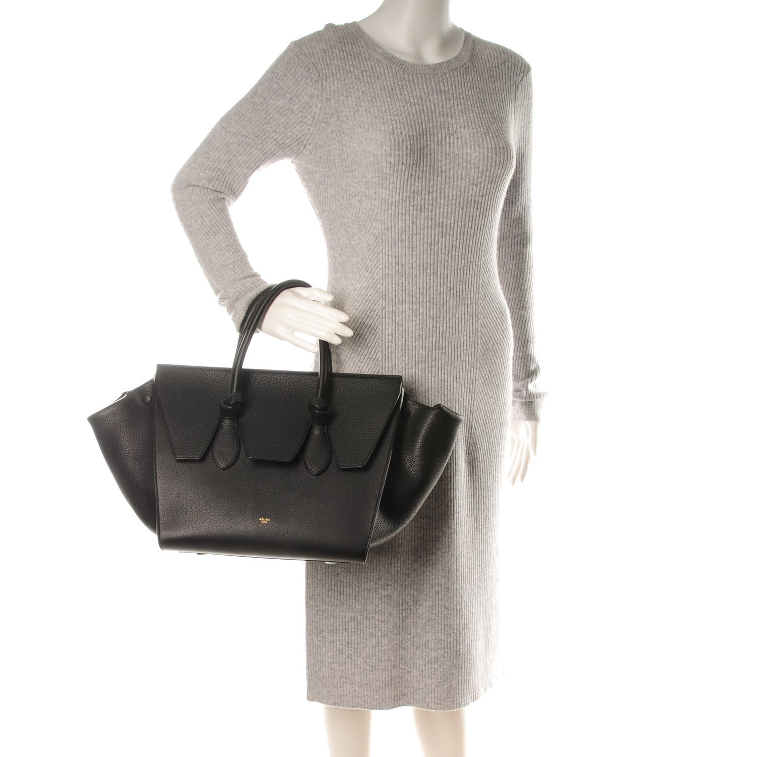 Celine Crisped Calfskin Small Tie Knot Tote Black 2 of 8