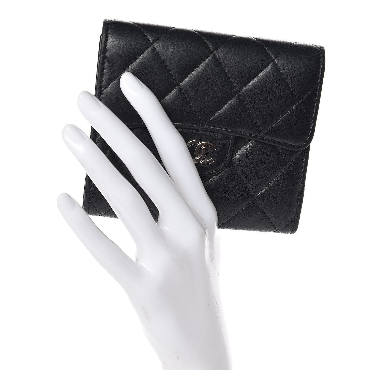 Lambskin Quilted Small Compact Wallet Black