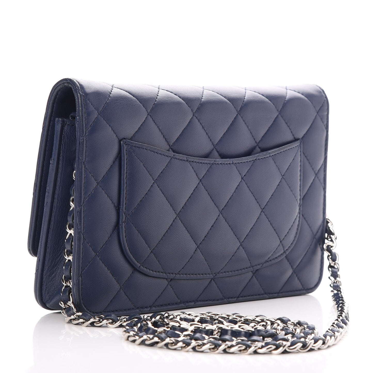 Lambskin Quilted Wallet On Chain WOC Navy Blue