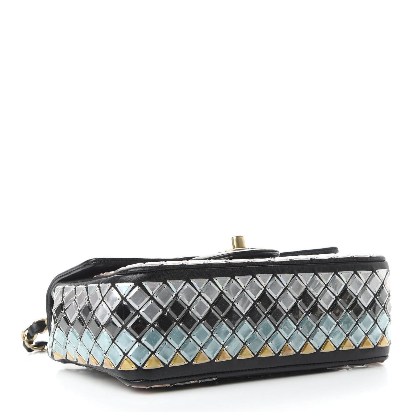 Lambskin Mosaic Small Flap Black Gold Light Blue