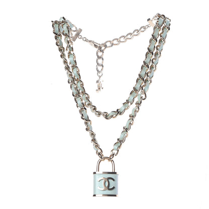 Chanel Metal Lambskin Lock Double Necklace Iridescent Blue 3 of 5