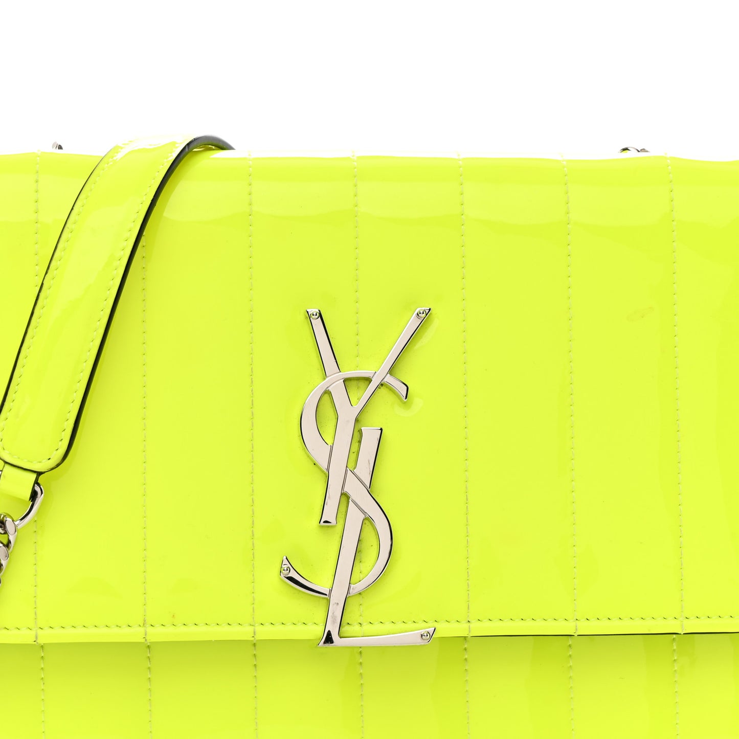 Patent Calfskin Matelasse Monogram Vicky Chain Wallet Neon Yellow