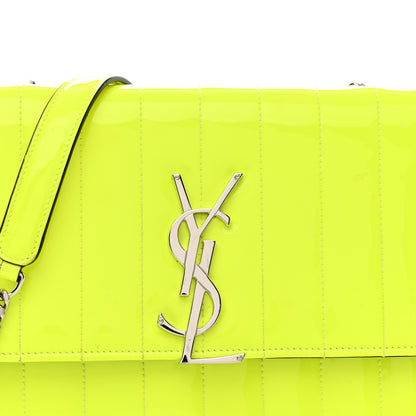 Saint Laurent Patent Calfskin Matelasse Monogram Vicky Chain Wallet Neon Yellow 10 of 18