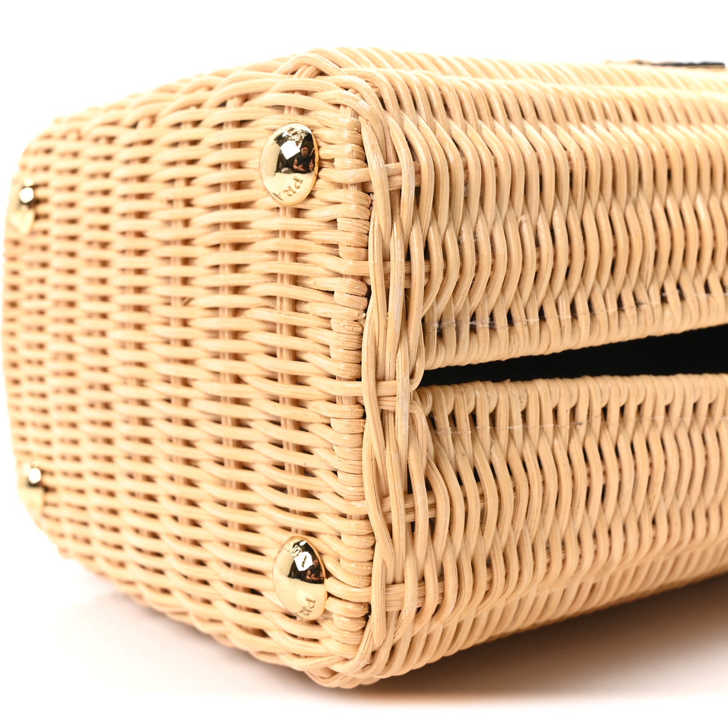 Prada Wicker Canvas Panier Bucket Bag Naturale Black 8 of 8