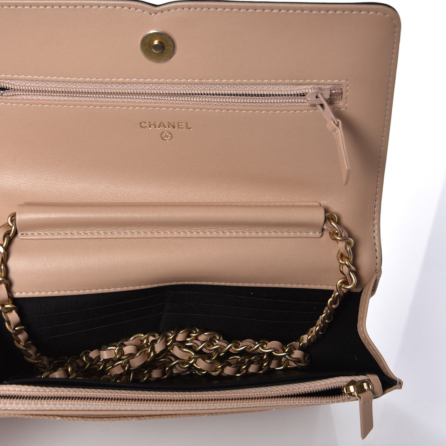 Caviar Quilted CC Filigree Wallet On Chain WOC Beige Black