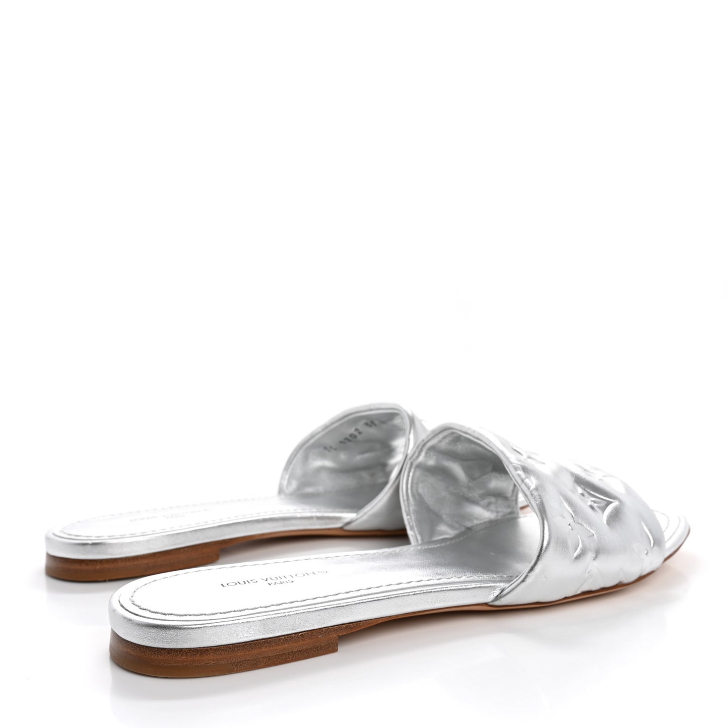 Metallic Lambskin Embossed Monogram Revival Flat Mules 38 Silver