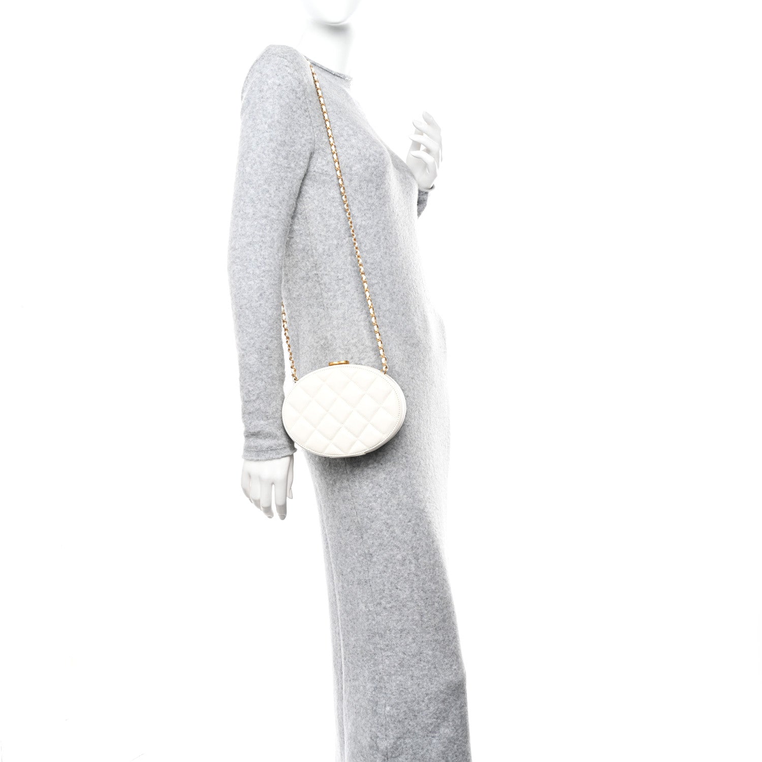 Chanel Lambskin Round Clutch With Chain White 2 of 12