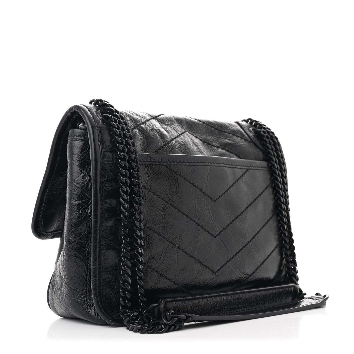 Crinkled Calfskin Matelasse Monogram Baby Niki Chain Satchel Black