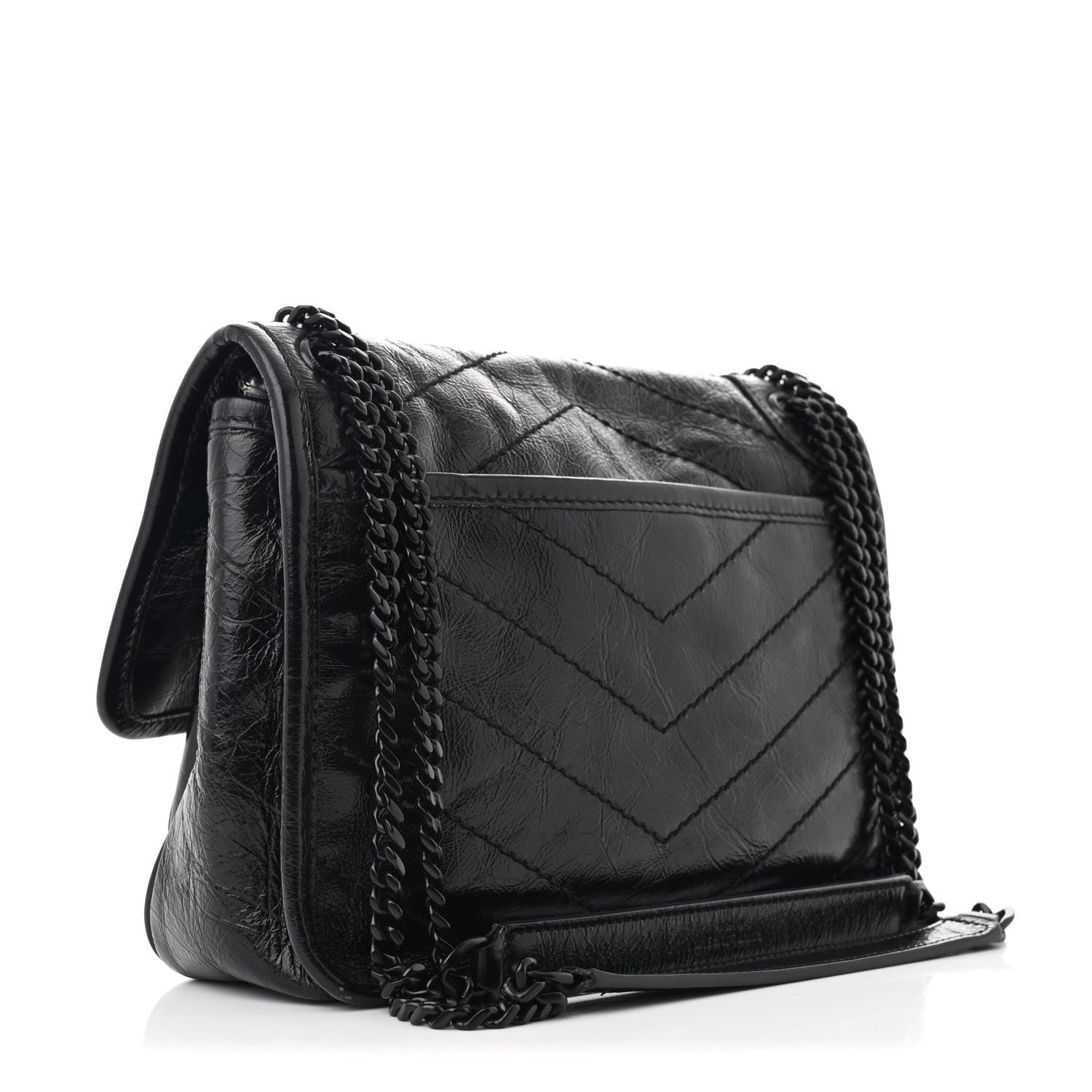 Saint Laurent Crinkled Calfskin Matelasse Monogram Baby Niki Chain Satchel Black 3 of 10