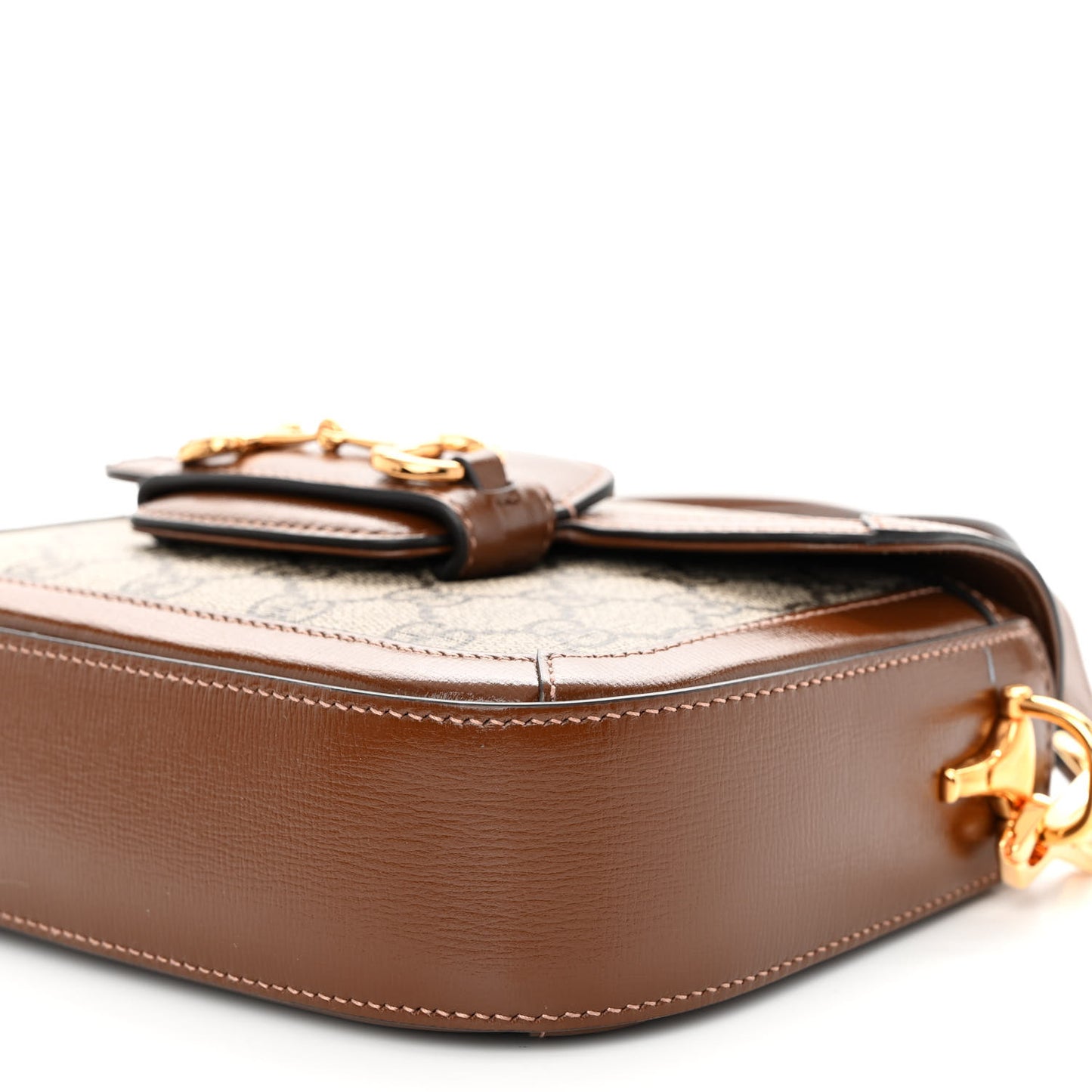 GG Supreme Monogram Azalea Calfskin Web Mini Horsebit 1955 Shoulder Bag Beige Ebony Brown Sugar