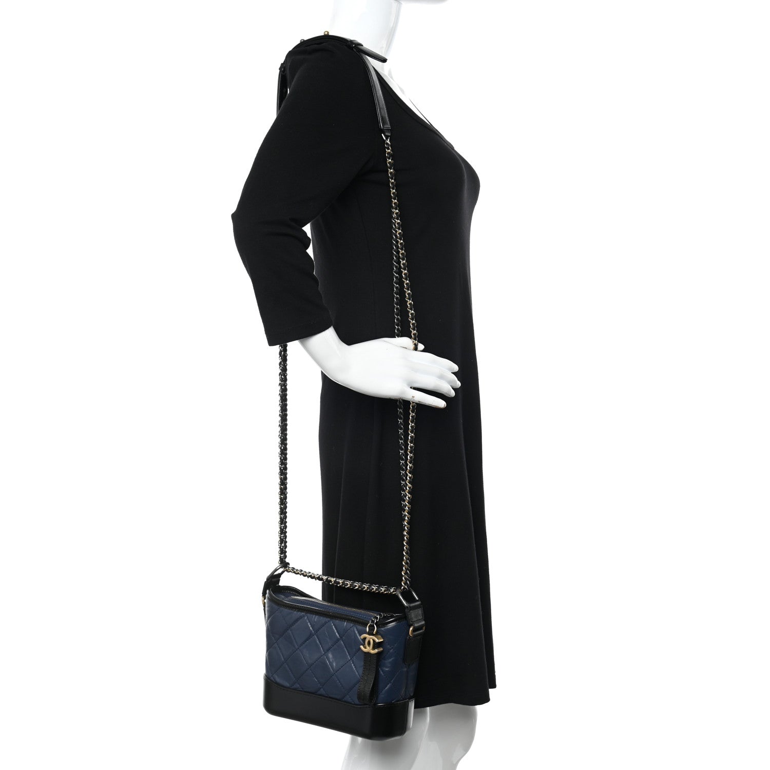 Chanel Aged Calfskin Quilted Small Gabrielle Hobo Navy Black 2 of 10