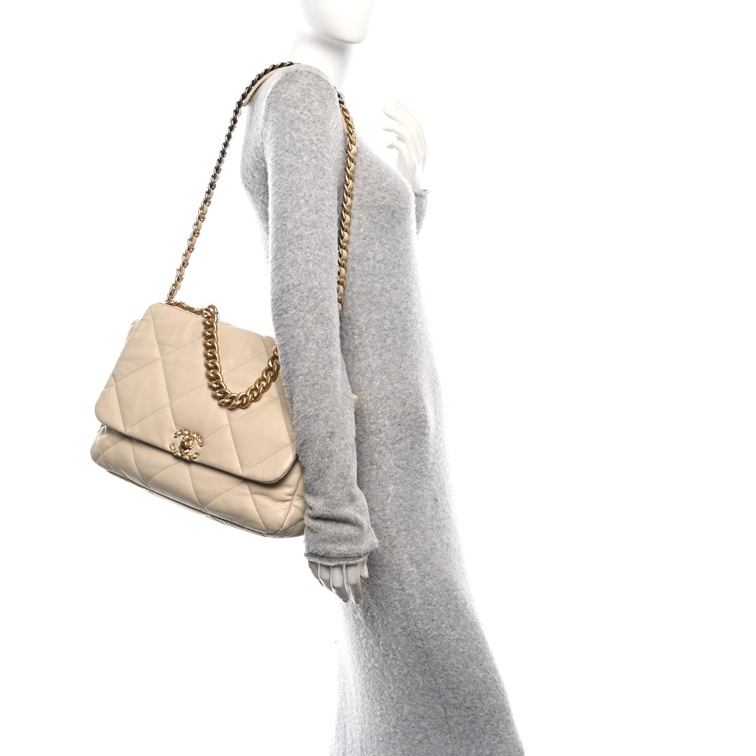Chanel Lambskin Quilted Maxi Chanel 19 Flap Beige 2 of 10
