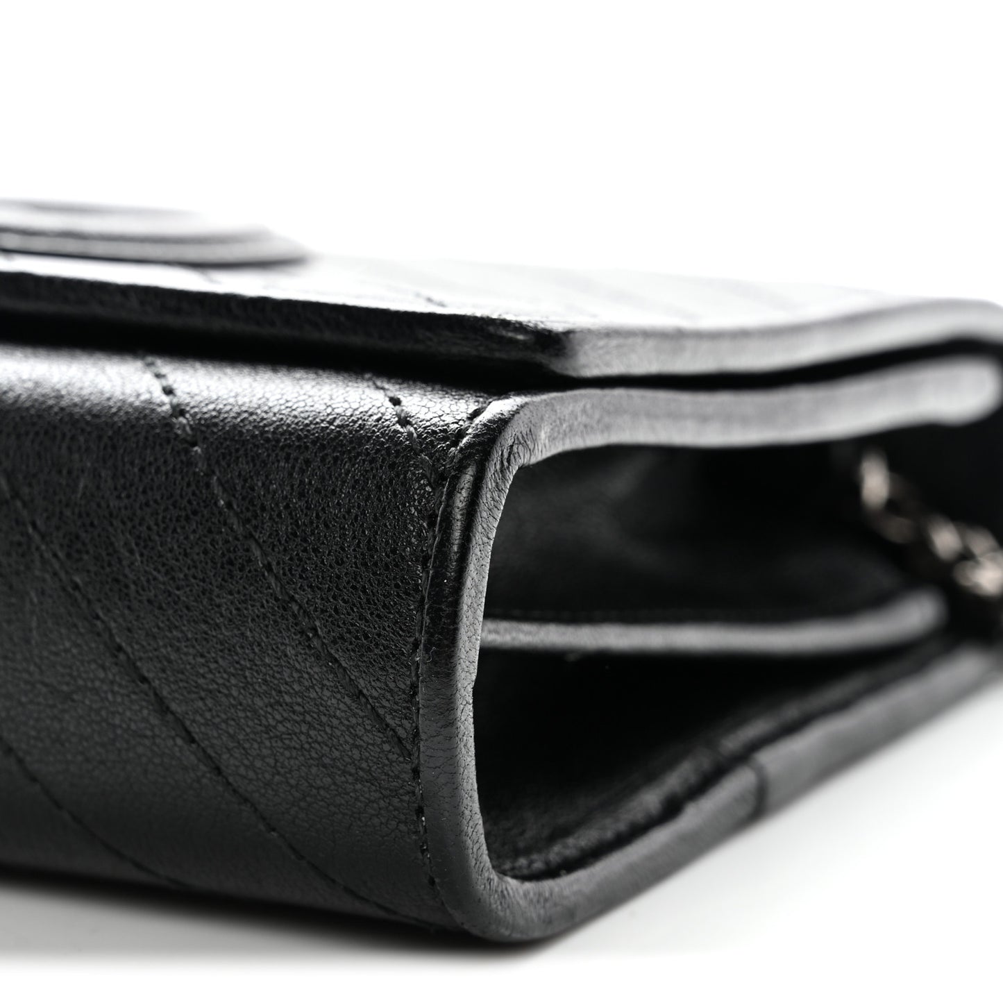 Sakai Be Green Calfskin Diagonal Stitched Blondie Wallet on Chain Black