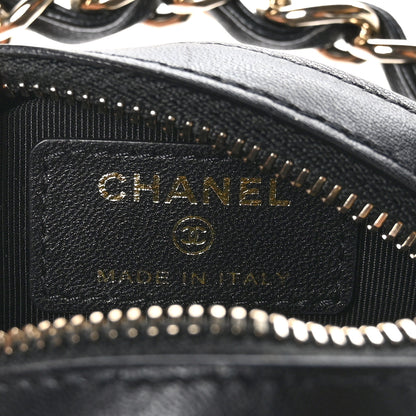 Chanel Lambskin Quilted Chain Round Mini Clutch Black 6 of 10