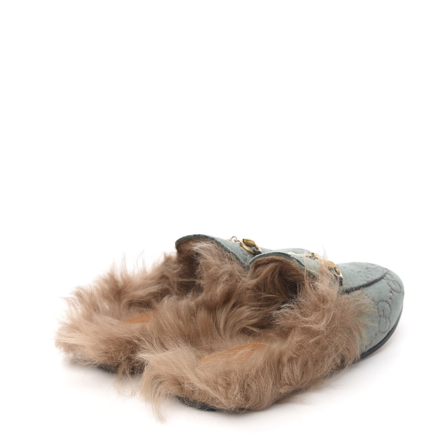 Velvet GG Monogram Fur Womens Princetown Slippers 35 Avio Dusty Pink