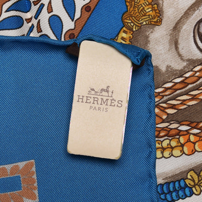 Hermes Silk La Danse Du Cheval Scarf 90 Petrole Ivory Vieil Or 6 of 6