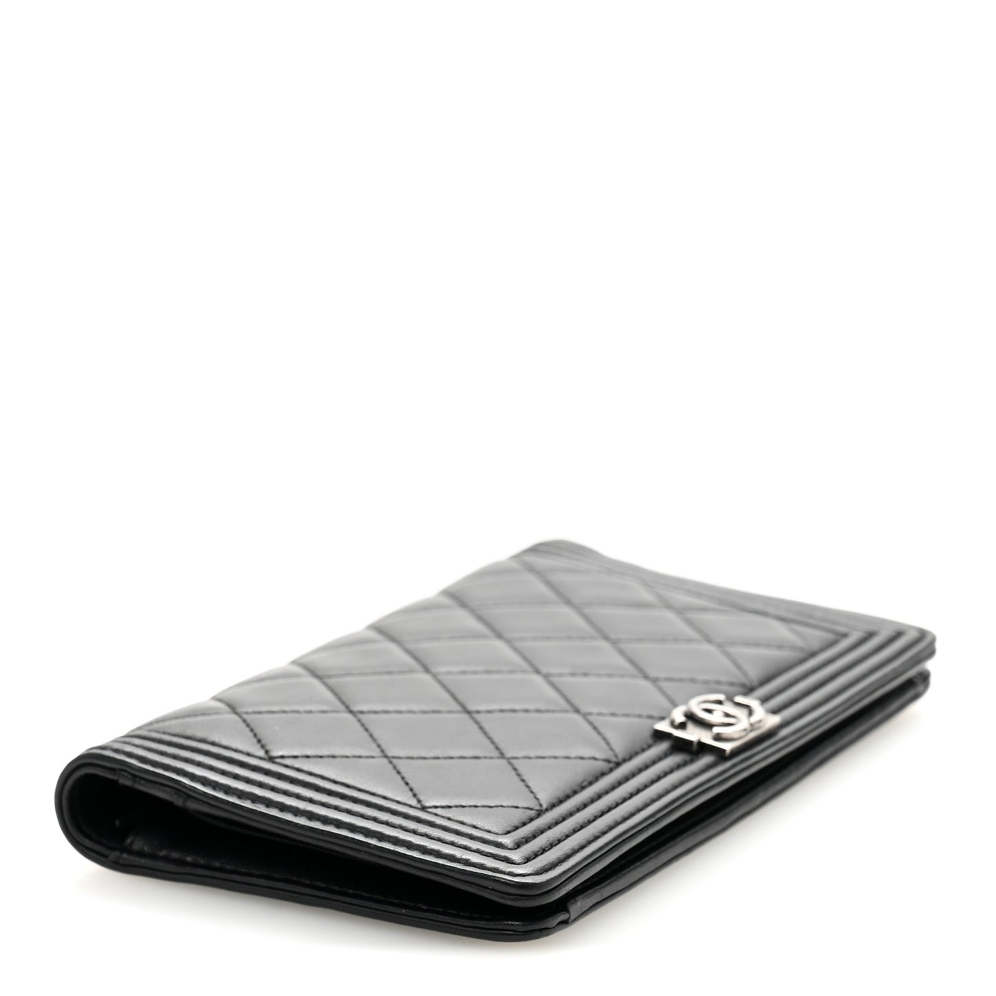 Lambskin Quilted Boy Yen Wallet Black