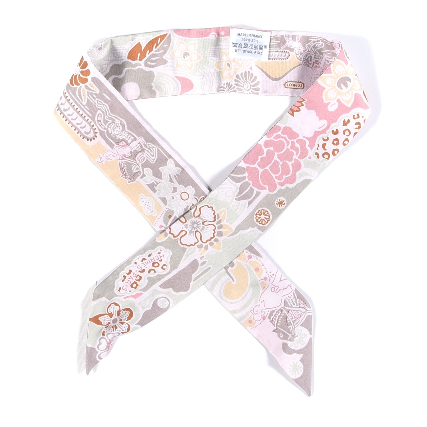 Silk Bingata Twilly Vieux Rose Vert De