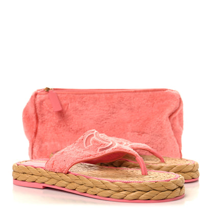 Chanel Terry Cloth Raffia CC Logo Thong Sandals 39 Pink 10 of 11