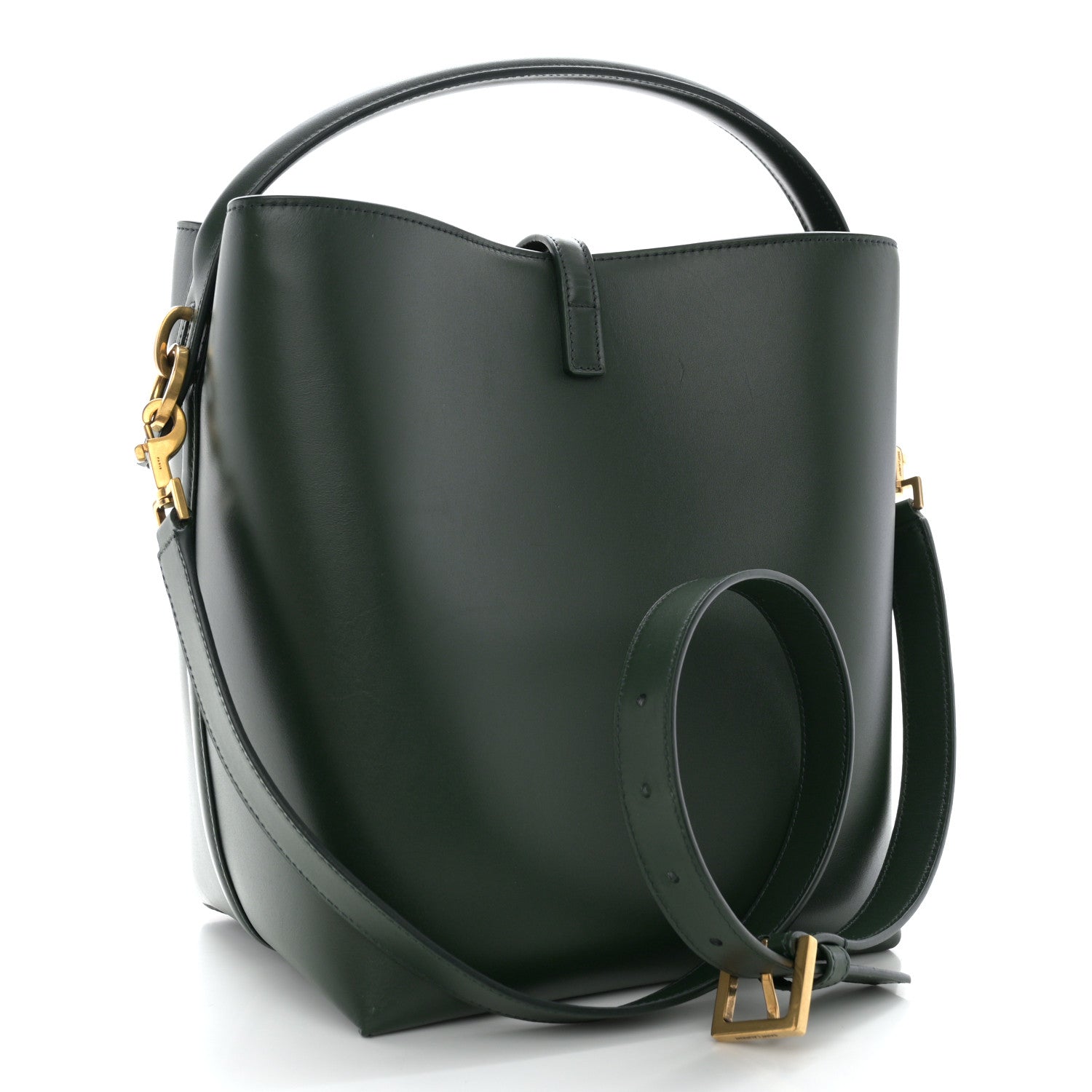 Saint Laurent Shiny Calfskin Le 37 Bucket Bag Vert Fonce 4 of 12
