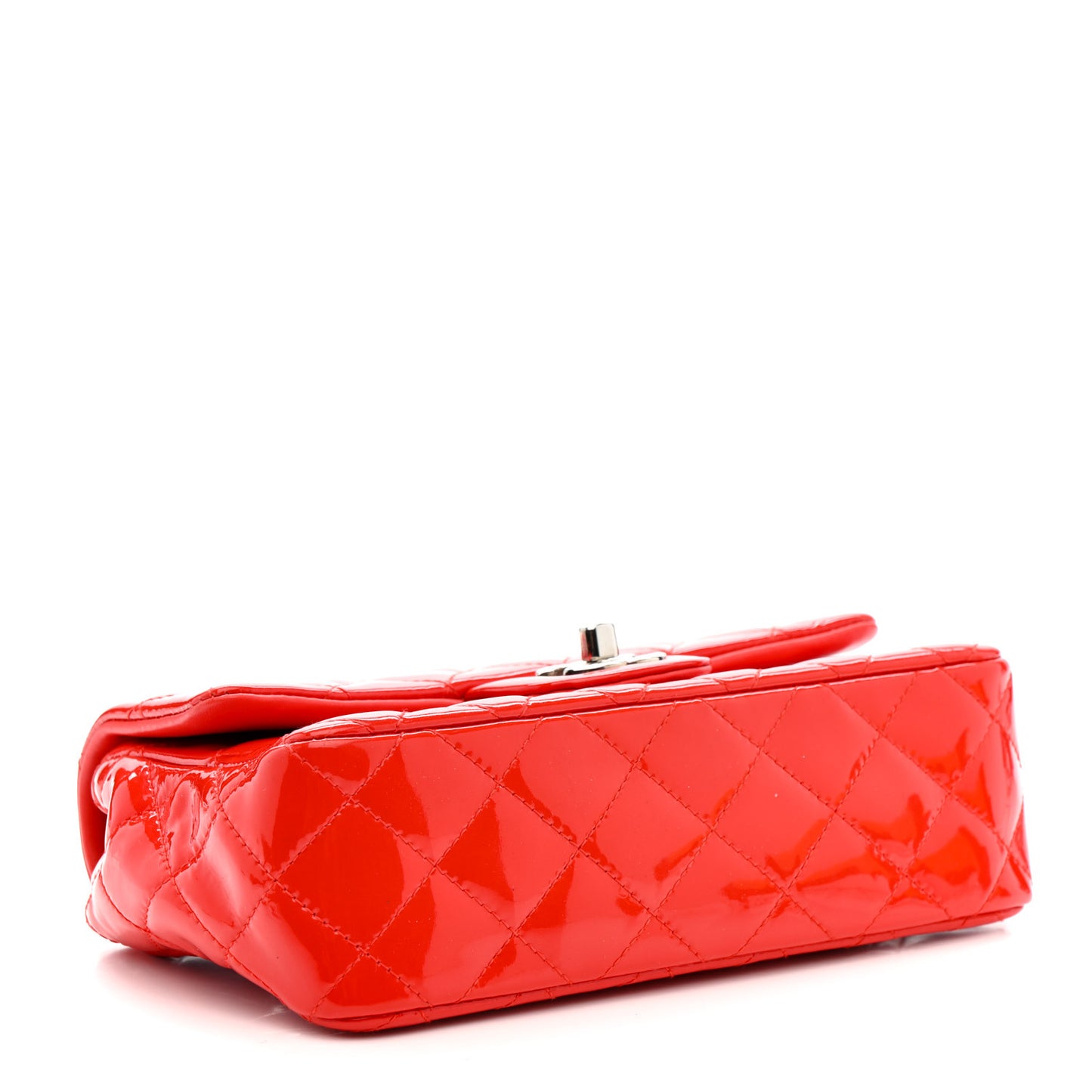 Patent Calfskin Quilted Mini Rectangular Flap Red